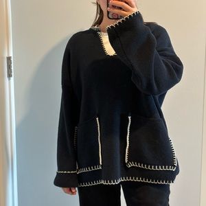Zara Black Sweater with White Trim